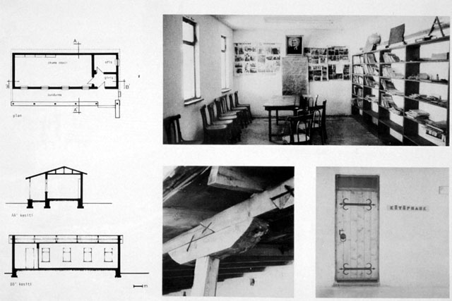 Plan and sections with detailed images showing woodwork
