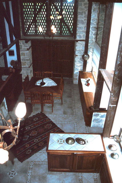 Interior view, from above showing double story dining area