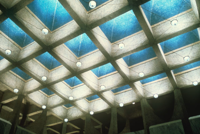 Interior detail showing suspended lighting