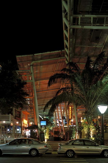 Street view of canopy, at night