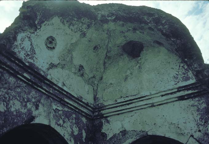 Interior of barrel vault revealing corbelling and absesses which were inset with pottery.
