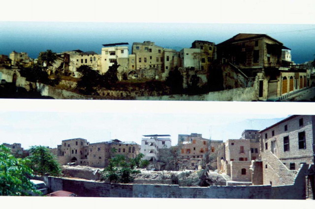 Panoramic street view with Curator House, before and after restoration