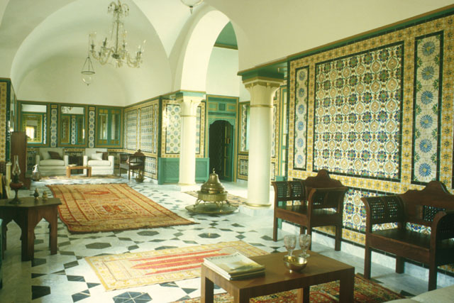Interior view showing opulent use of color and forms