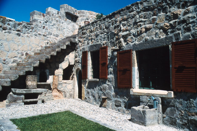 Exterior view showing stone construction of staircase