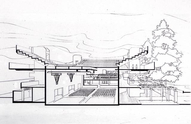 B&W drawing, perspective cross-section