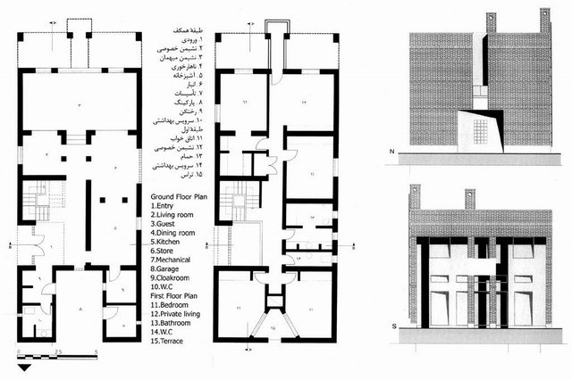 Floor plans with legend and elevations