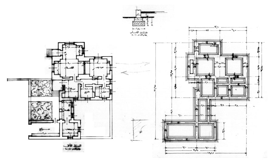 Working drawing: foundation plan and design drawing: ground floor plan