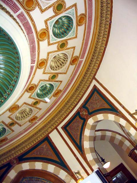 Detail of the entrance hall ceiling and walls looking up