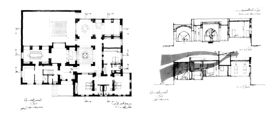 Design drawing: ground floor plan with section, first house
