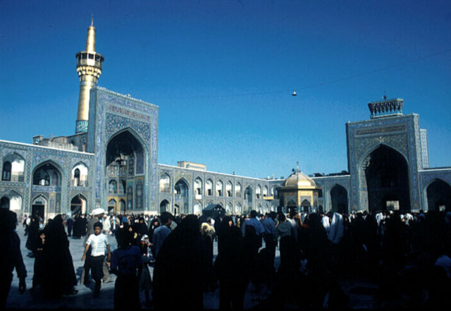 Imam Reza Shrine Complex: Sahn-e Engelab - View of the courtyard with east and north iwans