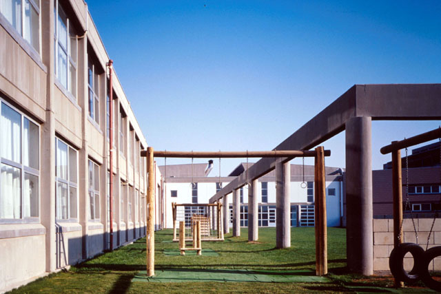 Exterior view of courtyard with children's play area