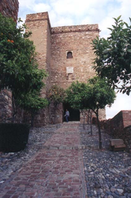 Palace of the Alcazaba; view of walkway and tower