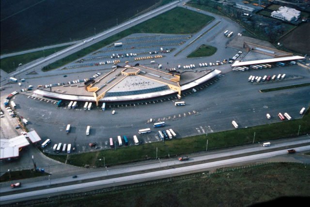 Aerial view showing bus terminals