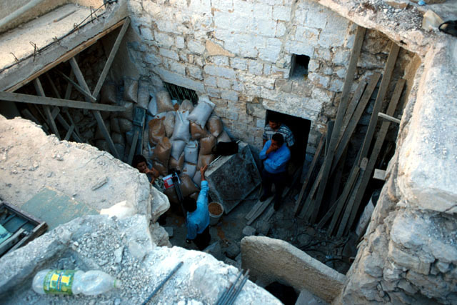 Hosh al-Helou Restoration - View looking into courtyard during restoration