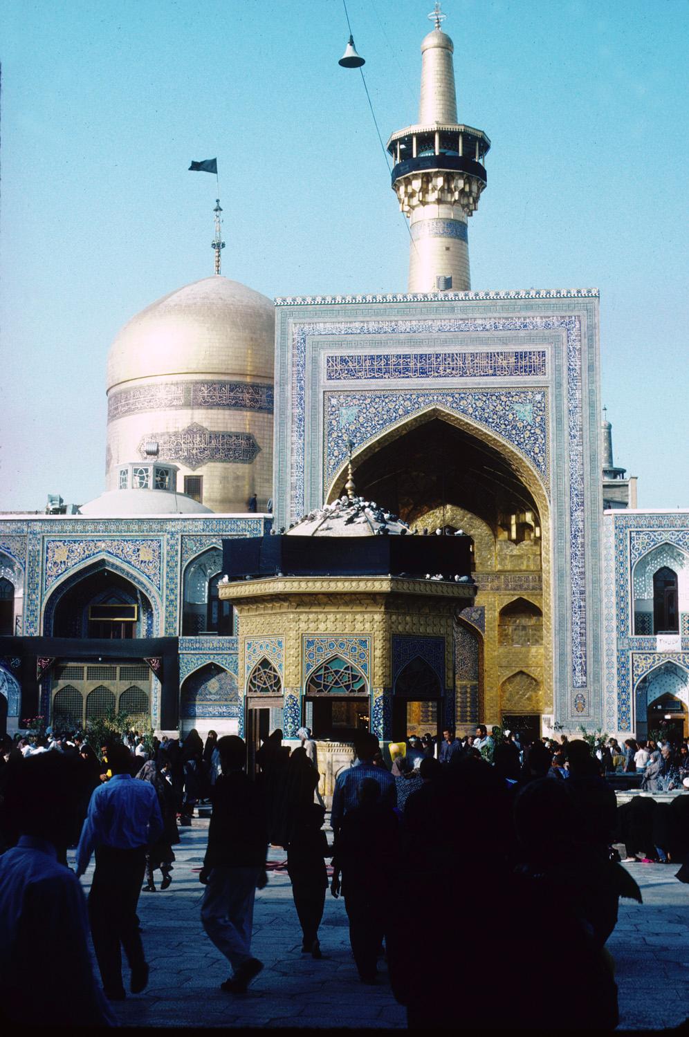 Imam Reza Shrine Complex: Sahn-e Engelab - View of the southern, golden iwan
