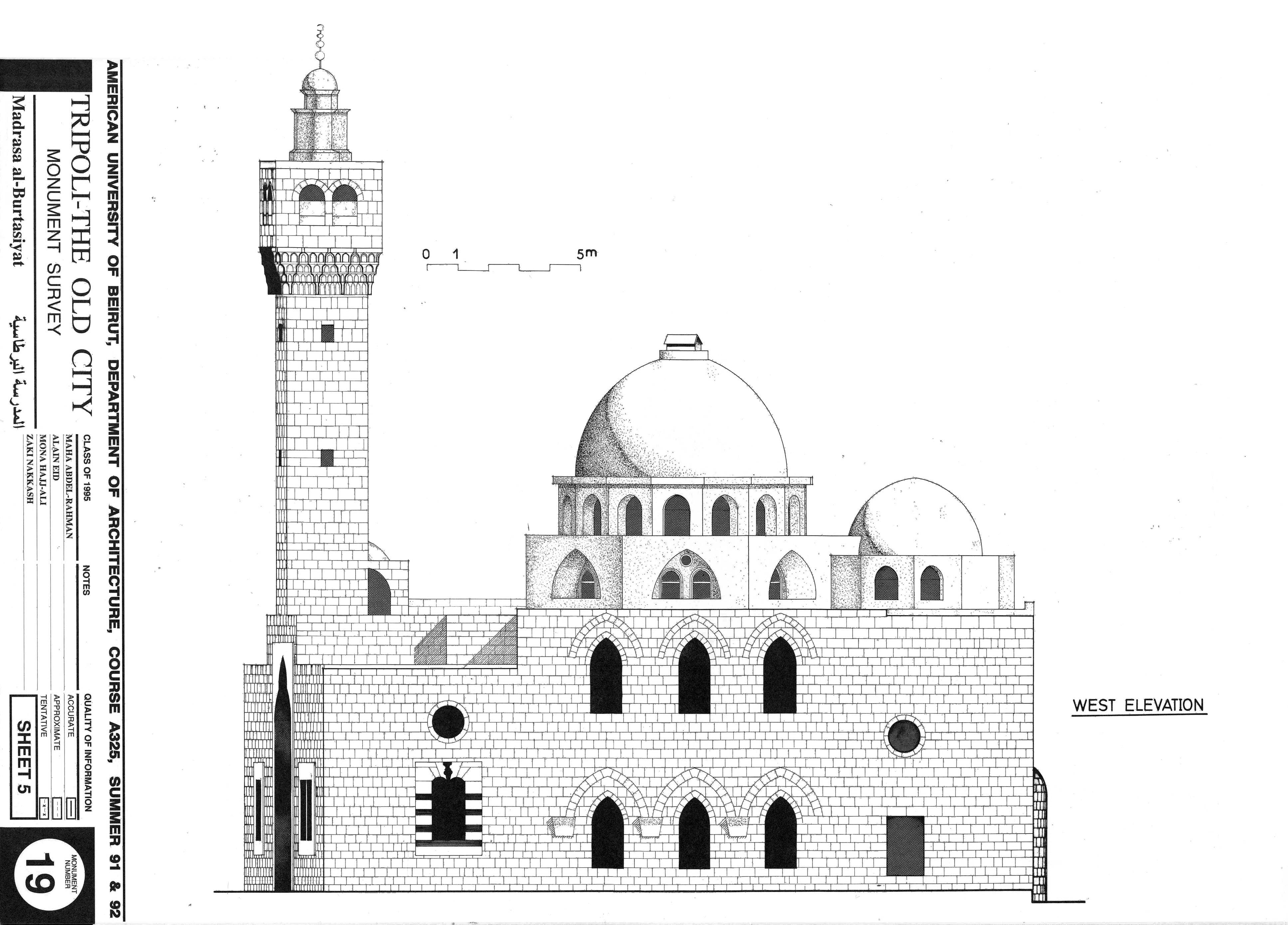Drawing of the building, based on survey: West elevation.