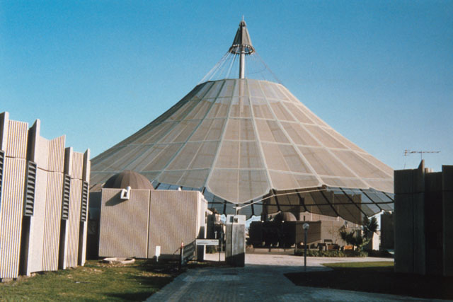 Exterior view showing tented gathering space