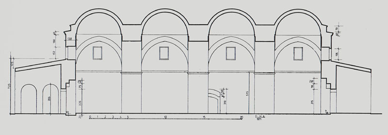 Cross-section of the Sandal Bedesten and the surrounding arcades