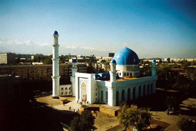 Aerial view postures mosque in urban context