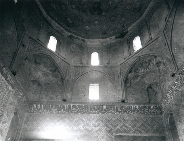 Interior view, zone of transition and dome with squinches and epigraphy