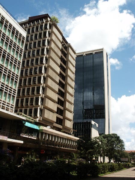 General view of downtown office buildings with Cooperative Bank House in the background