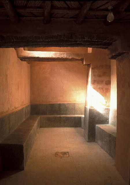 Interior view of restored bathhouse