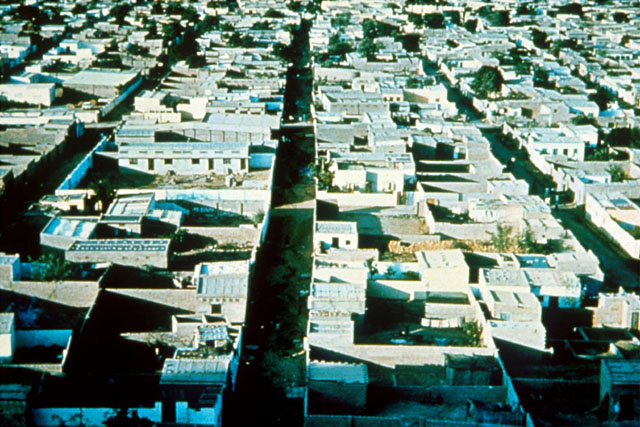 Aerial view showing grid pattern for housing development