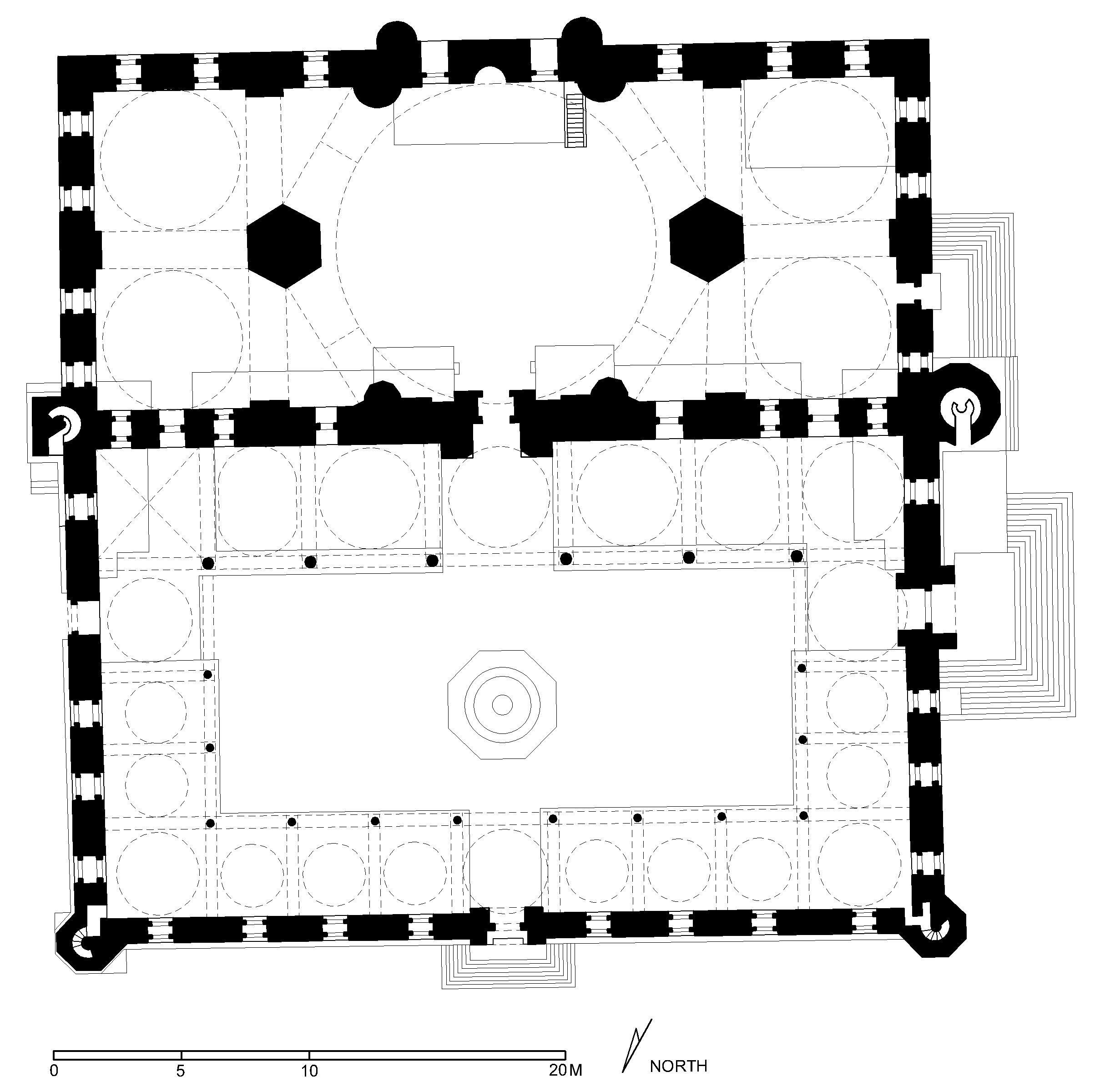 Üç Şerefeli Cami - Floor plan of mosque (after Meinecke) in AutoCAD 2000 format. Click the download button to download a zipped file containing the .dwg file. 