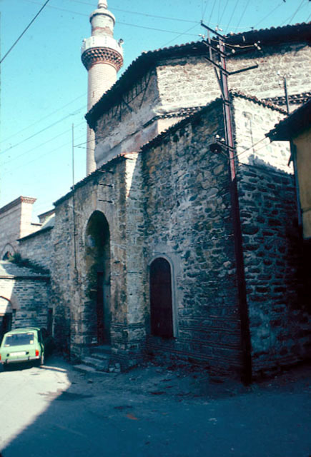 The street entrance to the baths (hamam), with the mosque seen on the left