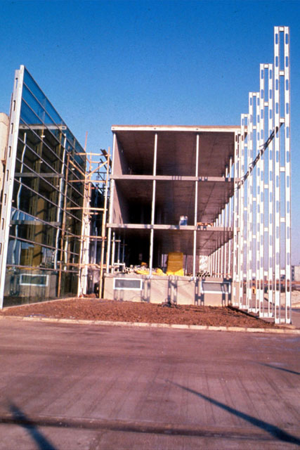 Exterior detail of façade being constructed