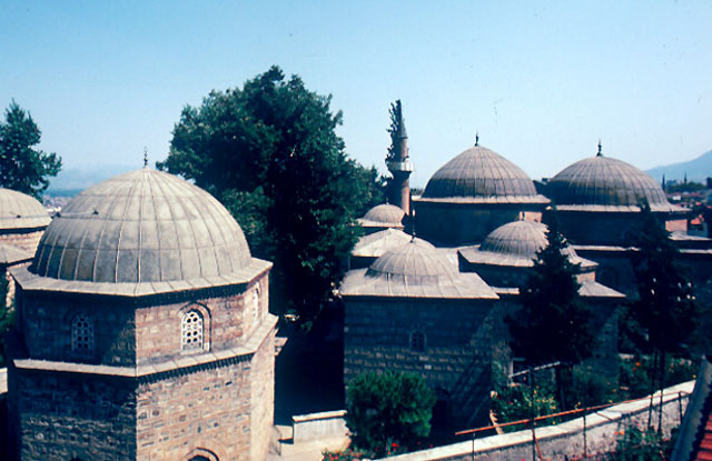 Exterior view of the complex from west with the tomb of Hamza Bey on the left and the mosque on the right