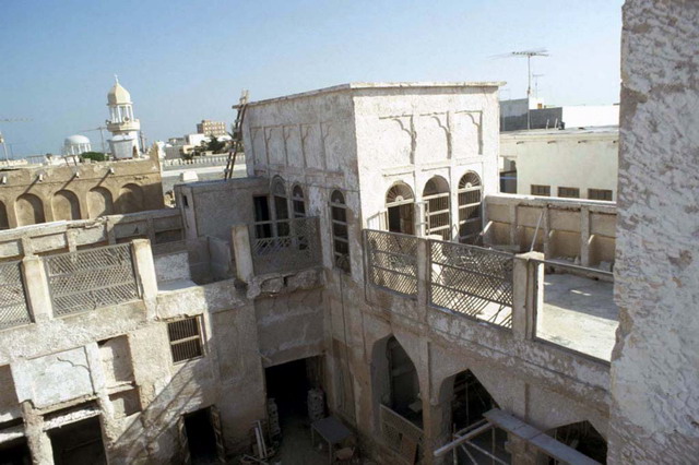 Elevated view of the court and terrace, before restoration