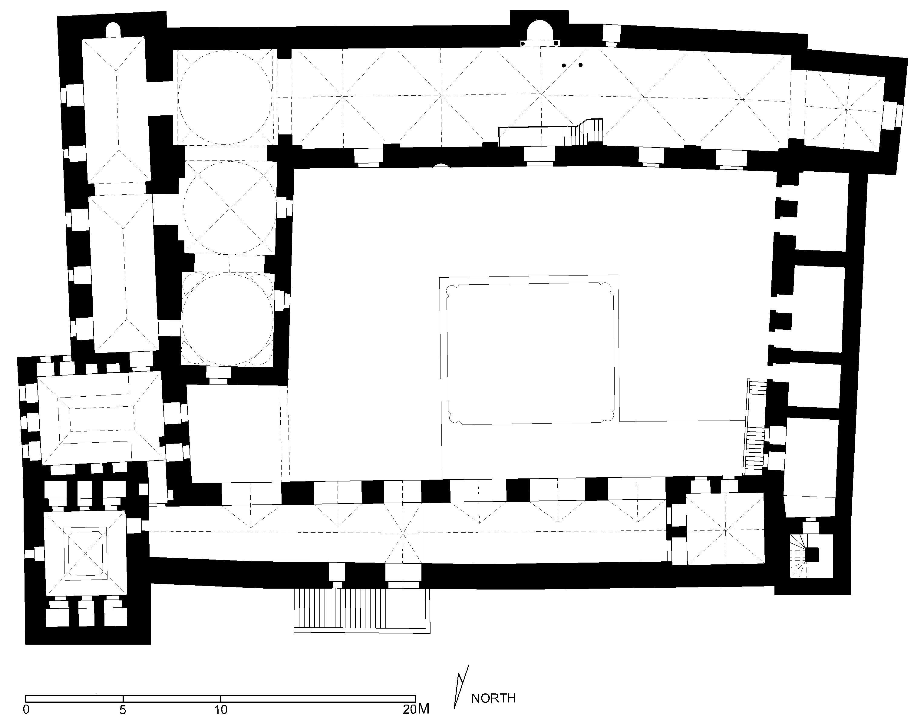 Jami' Nur al-Din (Hama) - Floor plan of mosque (after Meinecke) in AutoCAD 2000 format. Click the download button to download a zipped file containing the .dwg file.