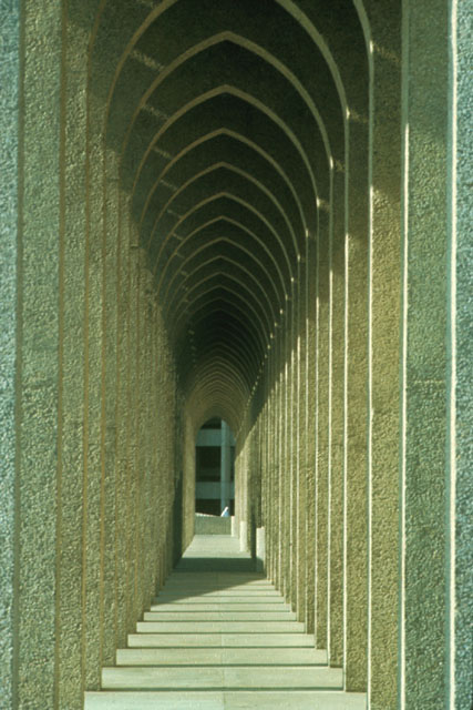 Exterior detail along arched corridor