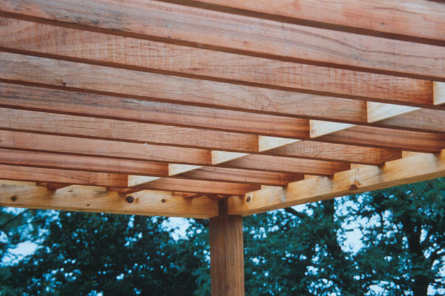 Exterior details showing wooden shelter