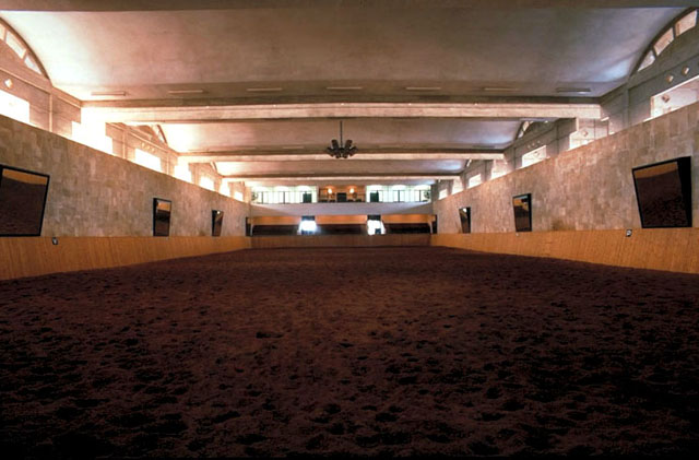 Interior view, showing stone and wood used in training centre