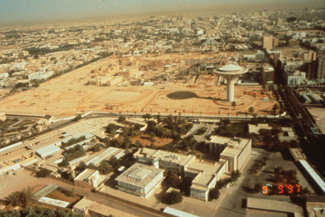 Aerial view, showing development of arid landscape