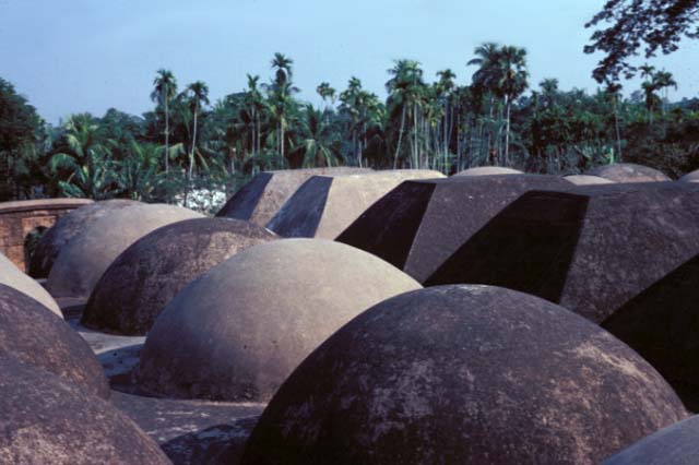 Row of chauchala Bengali domes over central entrance