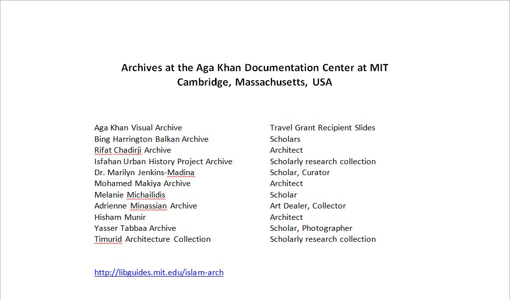 Archives at the Aga Khan Documentation Center at MIT