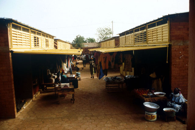Exterior view showing market stalls and protected areas
