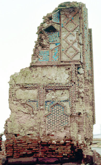 Wall segment with remnants of tile decoration