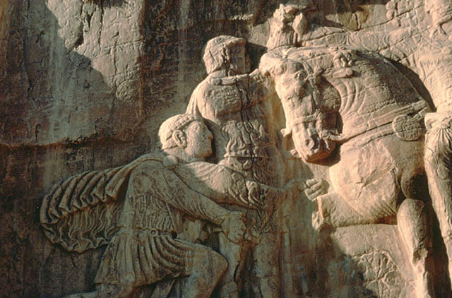 Sixth relief: Victory of Shapur I over Roman Emperor Valerian, detail view