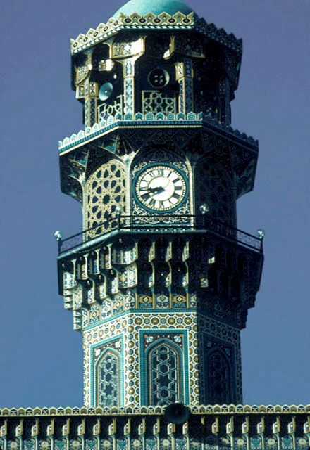 Detail view of the clocktower above the south iwan