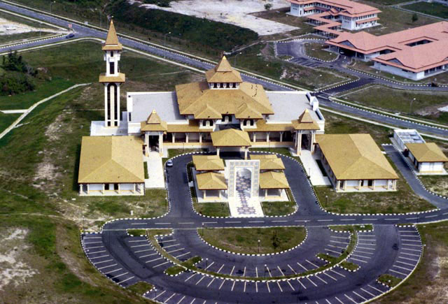 Aerial view over Brunei Darussalam University Mosque