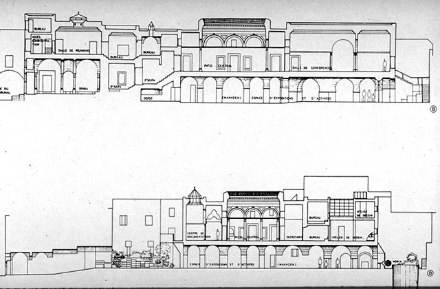 B&W drawing, sections