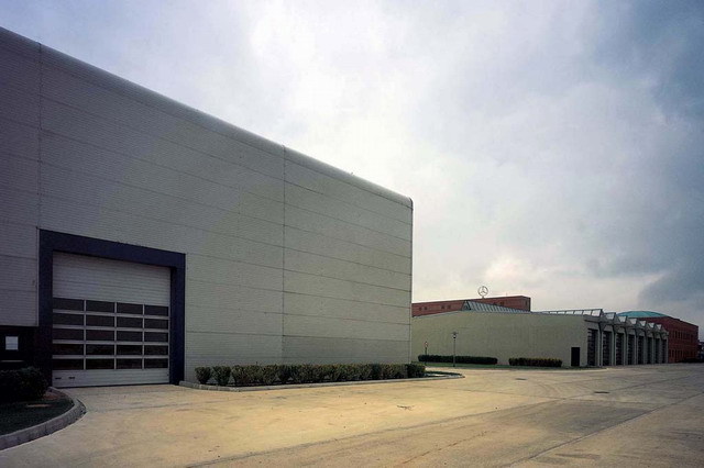 Exterior view, factory warehouses