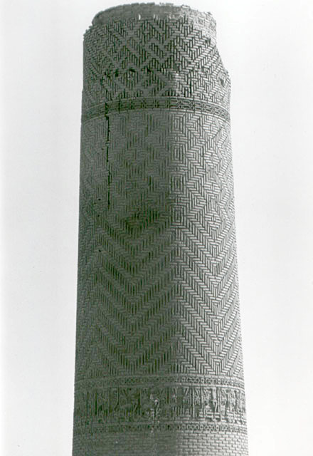 Minaret - Exterior view, upper two-thirds, including Kufic inscription band