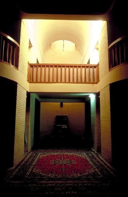 <p>Interior, mihrab and windtower</p>