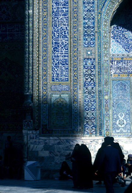 Imam Reza Shrine Complex: Sahn-e Engelab - Detail view of the western iwan