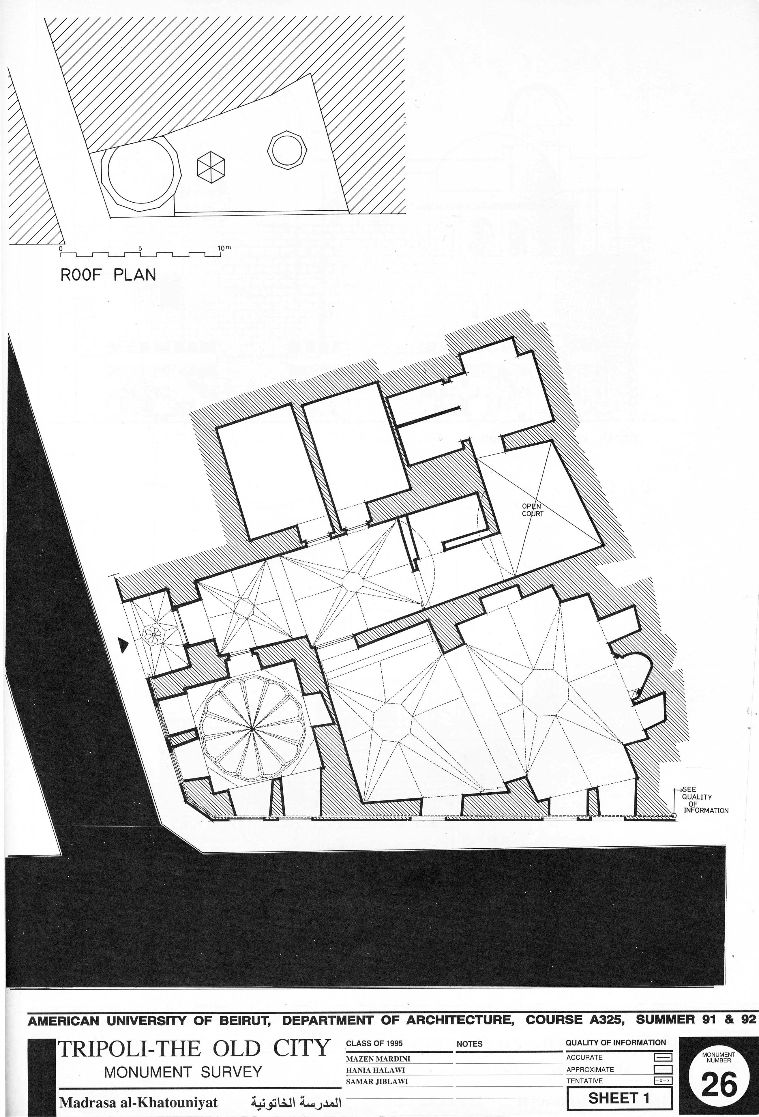 Drawing of Khatuniyya Madrasa: Floor and Roof plans